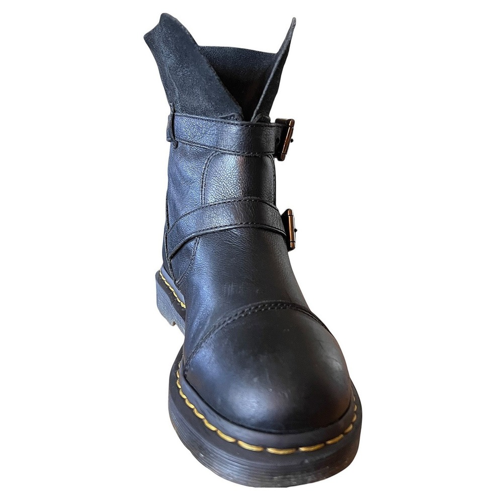Dr. Martens Kristy Black Leather Suede Biker Boots Buckle Mid Calf Womens 9 - Picture 8 of 16